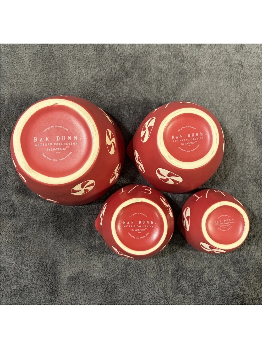Set Of 4 RAE DUNN Peppermint Candy Measuring Cups Christmas Matte Red MCs NEW